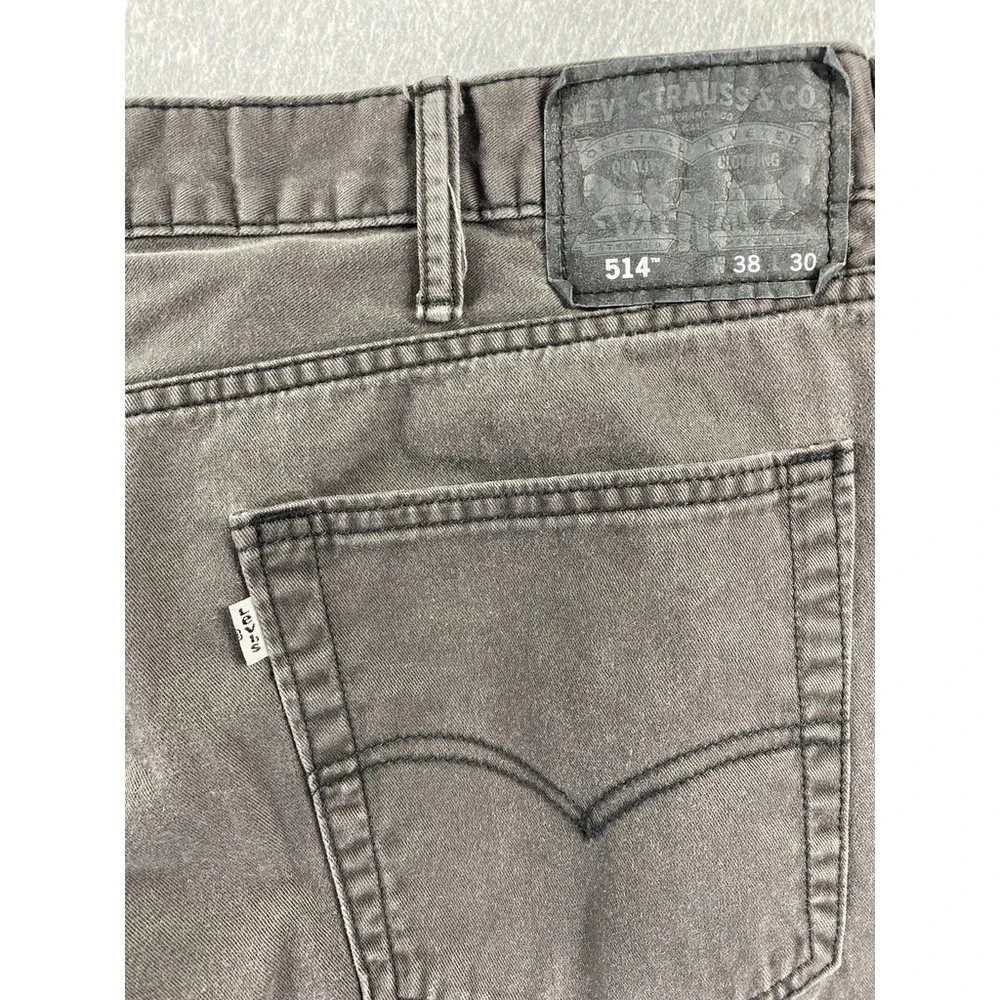 Levis 514 Jeans Mens 38x30 Gray Straight Fit Five Pocket 100% Cotton Pants Denim